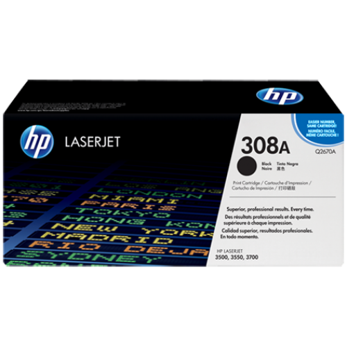 HP 308A Black original Laserjet toner cartridge Q2670A HP 308A Black original Laserjet toner cartridge Q2670A